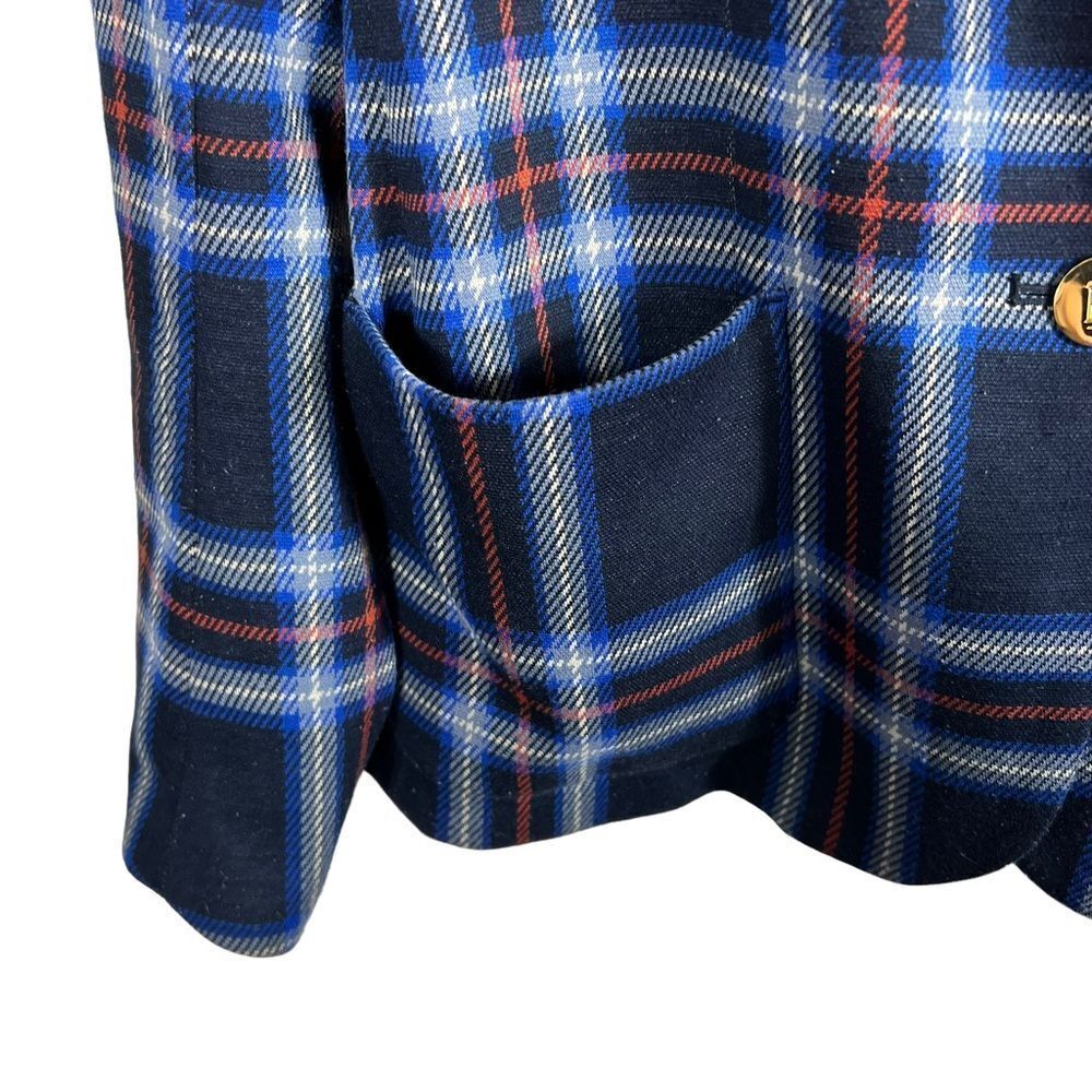 Lauren Ralph Lauren Navy Blue Plaid Blazer | Gold Logo Engraved Buttons - Picture 7 of 10